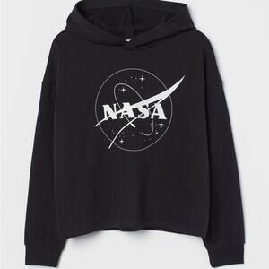 H&M NASA Graphic Hooded Long Sleeves Black Hoodie Girl’s Size 16-18